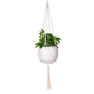 White Cotton Handmade Macrame Hanging Plant Hanger